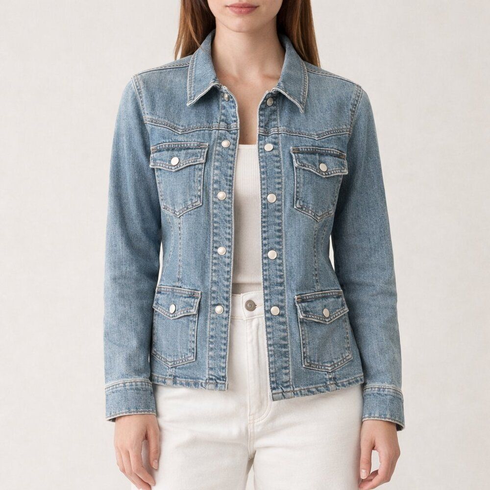 GAP 2003 Stretch Denim Snap Jacket Medium Light Wash Western Utility Y2K